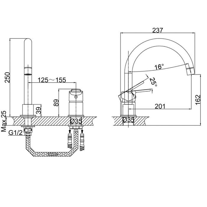 фото Смеситель для раковины d&k rhein marx da1394101, однорычажный, хром