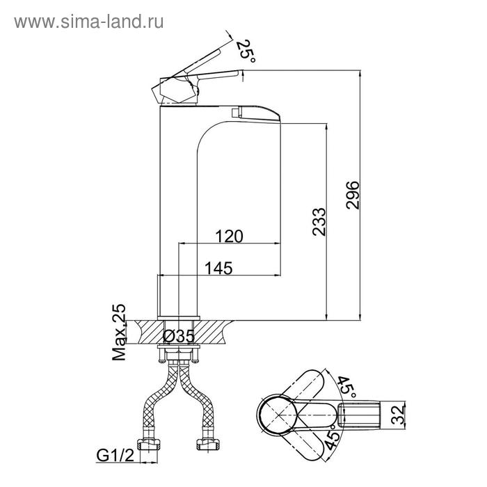 фото Смеситель для раковины d&k rhein marx da1392701, однорычажный, высокий излив, хром