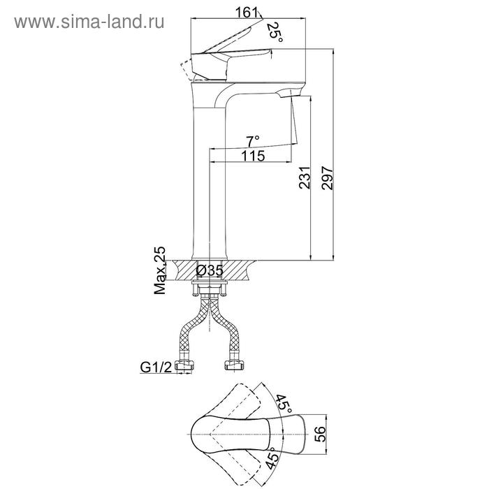 фото Смеситель для раковины d&k rhein reisling da1272001, однорычажный, высокий излив, хром
