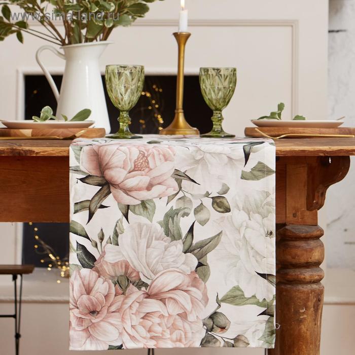 фото Дорожка на стол "этель" пионы 40х145 см, 100% хл, саржа 190 г/м2