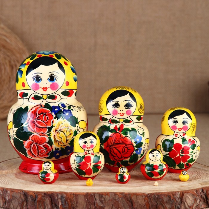 фото Матрёшка «круглянка», желтый платок, 10 кукольная, 15-17 см, ручная работа