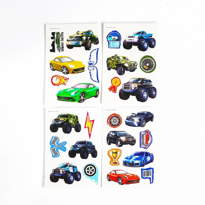 фото Детские переводки-татуировки на тело «машинки» набор 4 шт. школа талантов