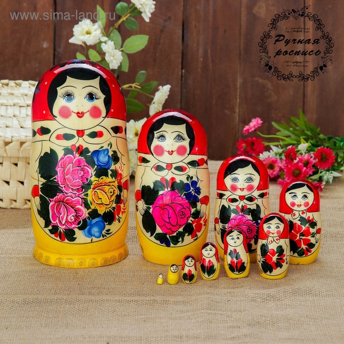 фото Матрёшка «семёновская», красный платок, 10 кукольная, 22-24 см
