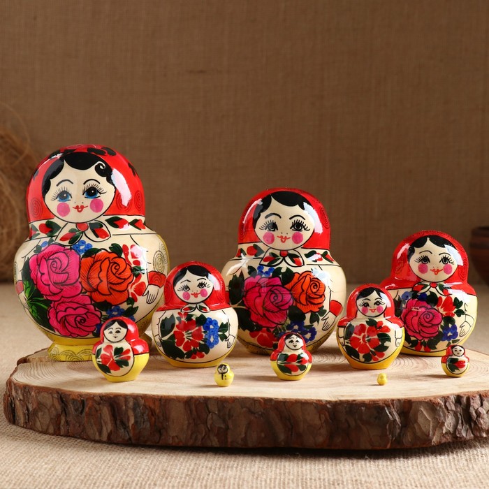 фото Матрёшка «семёновская», красный платок, 10 кукольная, 16 см