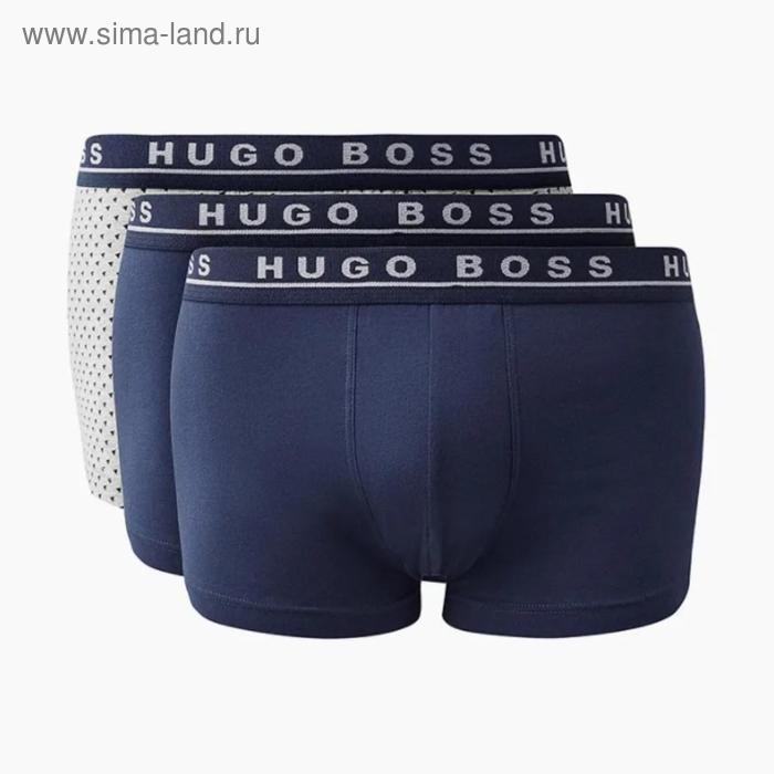 фото Трусы мужские hugo boss trunk 3p one design, размер s, цвет синий, серый принт, 3 шт.