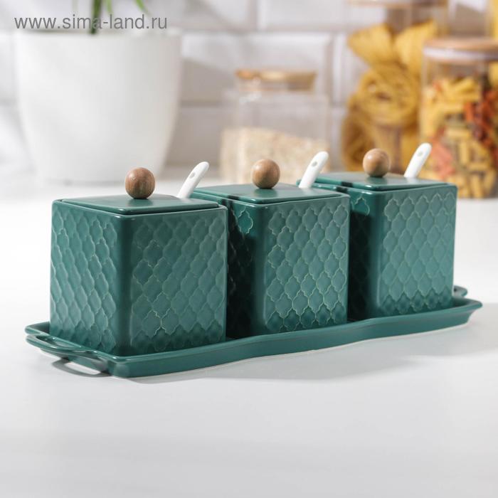Набор банок «Антураж», 400 мл, 8×10 см, с ложками, на керамической подставке, 3 шт, цвет зелёный
Набор банок «Антураж», 400 мл, 8×10 см, с ложками, на керамической подставке, 3 шт, цвет зелёный
