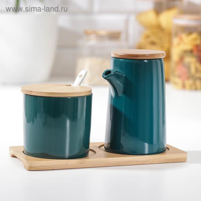 Набор керамический сервировочный «Эстет», 2 предмета: молочник, сахарница с ложкой 200 мл, молочник 300 мл, на деревянной подставке, цвет зелёный
Набор керамический сервировочный «Эстет», 2 предмета: молочник, сахарница с ложкой 200 мл, молочник 300 мл, на деревянной подставке, цвет зелёный