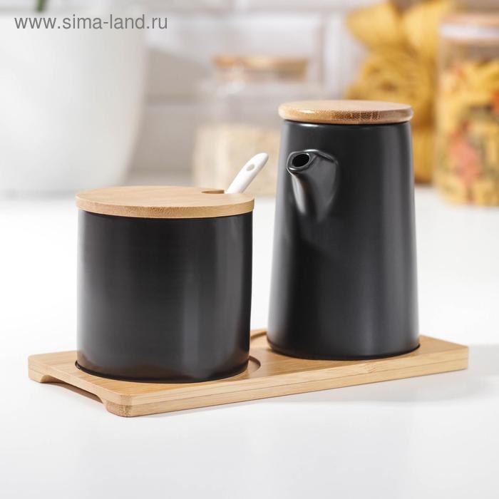 Набор керамический сервировочный «Эстет», 2 предмета: молочник, сахарница с ложкой 200 мл, молочник 300 мл, на деревянной подставке, цвет чёрный
Набор керамический сервировочный «Эстет», 2 предмета: молочник, сахарница с ложкой 200 мл, молочник 300 мл, на деревянной подставке, цвет чёрный