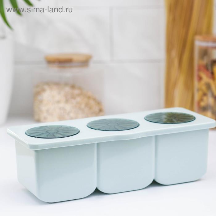 фото Банка для сыпучих продуктов, 24,5×10×8 см, 3 отделения, 3 ложки, цвет микс