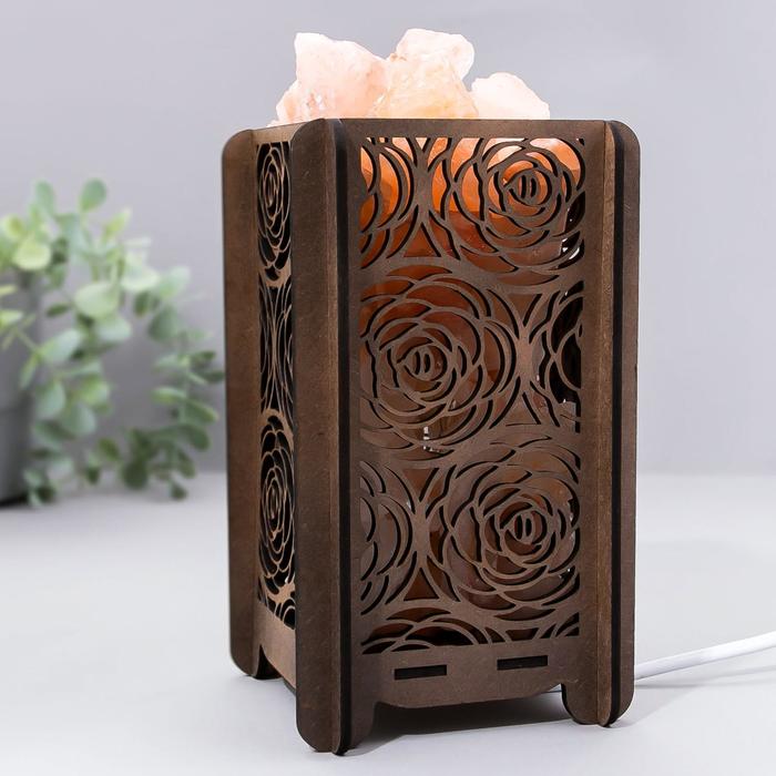 фото Соляной светильник с диммером "корзина" узор розы, е14 15вт 1,4кг гим.соль 20х11х11см