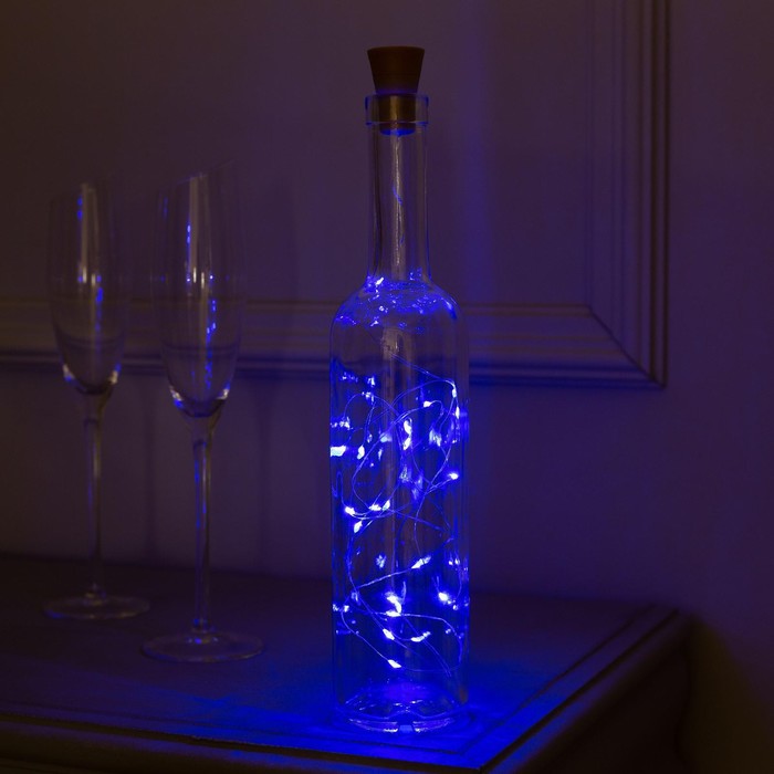 фото Гирлянда "нить" 2 м роса с пробкой, ip44, серебристая нить, 20 led, свечение синее, фиксинг, солнечная батарея luazon lighting
