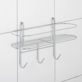 Полка прямая с крючками, 1 ярус, 40×12×24 см, цвет хром 
Полка прямая с крючками, 1 ярус, 40×12×24 см, цвет хром