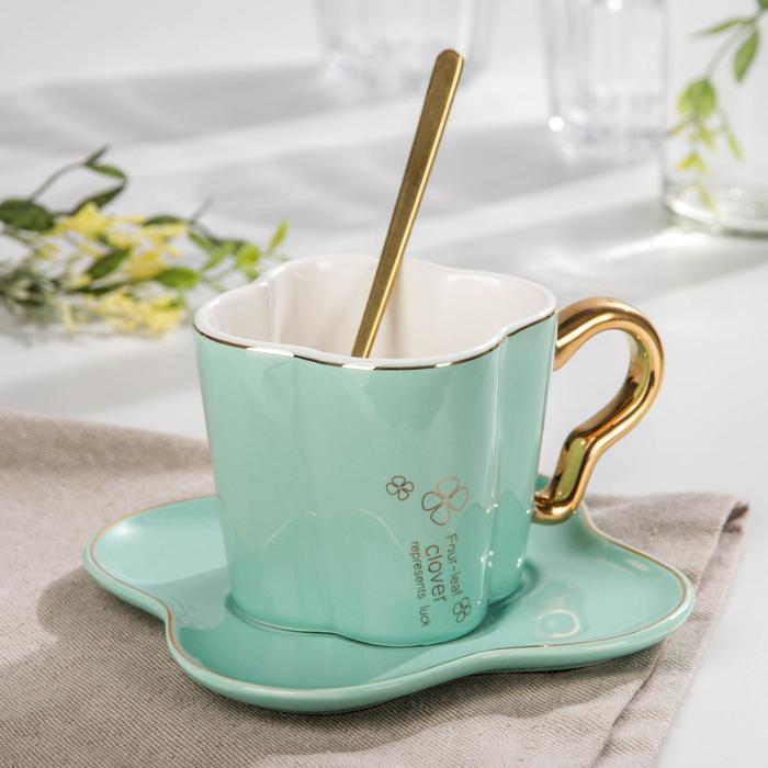 фото Чайная пара «цветок», 3 предмета: чашка 180 мл, 12×8×7,5 см, блюдце, ложка