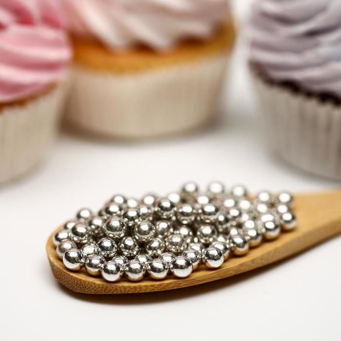 фото Кондитерская посыпка "шарики серебрянные 6мм", 50 г