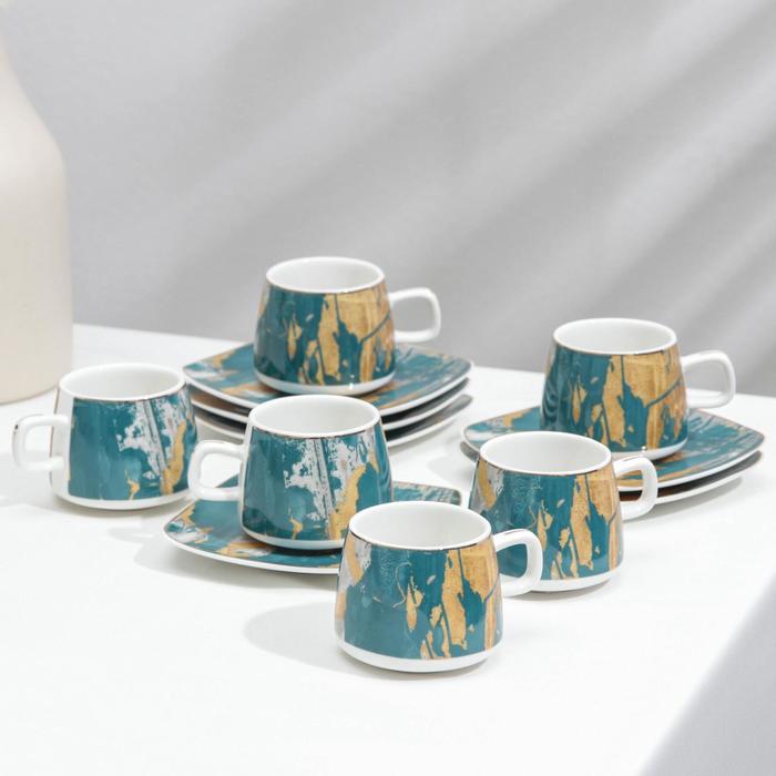 Сервиз кофейный «Мейси», 12 предметов: 6 чашек 80 мл, 6 блюдец d=10,5 см, цвет голубой с золотом 
Сервиз кофейный «Мейси», 12 предметов: 6 чашек 80 мл, 6 блюдец d=10,5 см, цвет голубой с золотом