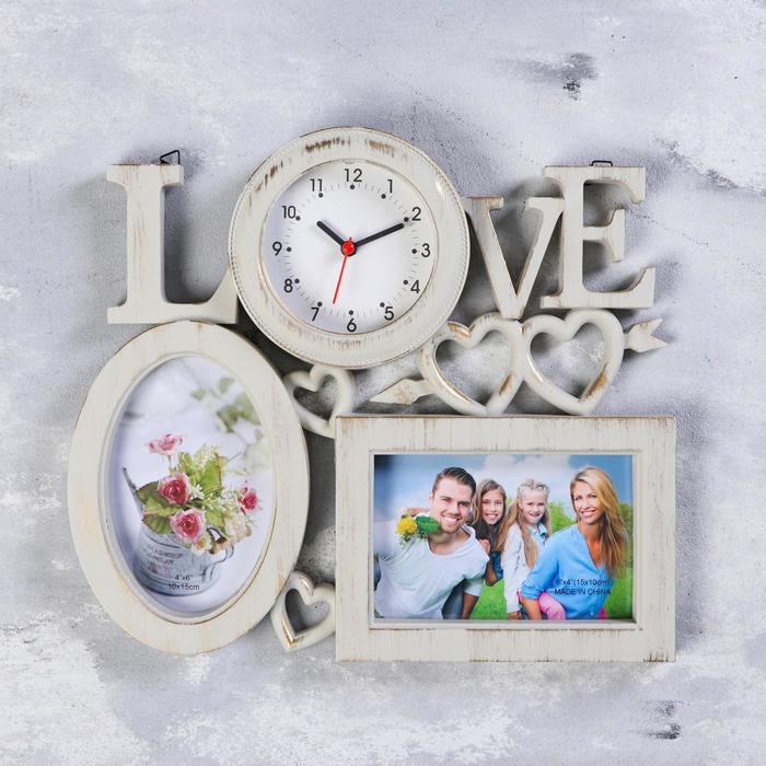 Часы настенные, серия: Фото, "Love", 2 фоторамки, плавный ход, d=9 см, 10 х 15 см, 31.5 х 28 см 53
Часы настенные, серия: Фото, "Love", 2 фоторамки, плавный ход, d=9 см, 10 х 15 см, 31.5 х 28 см 53