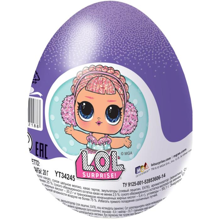 Шоколадное яйцо «ШОКИ-ТОКИ» LOL, с игрушкой, 20 г
Шоколадное яйцо «ШОКИ-ТОКИ» LOL, с игрушкой, 20 г