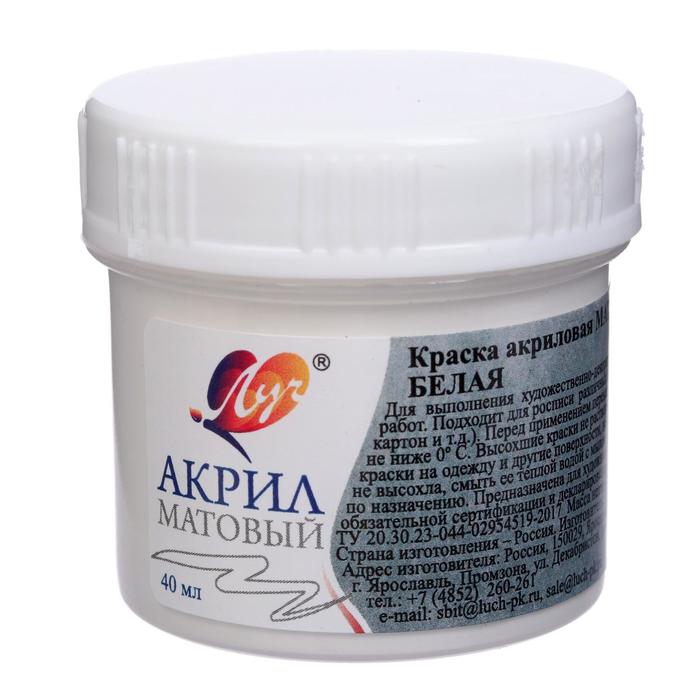 Краска акриловая 40 мл «Луч» матовая, белая
Краска акриловая 40 мл «Луч» матовая, белая