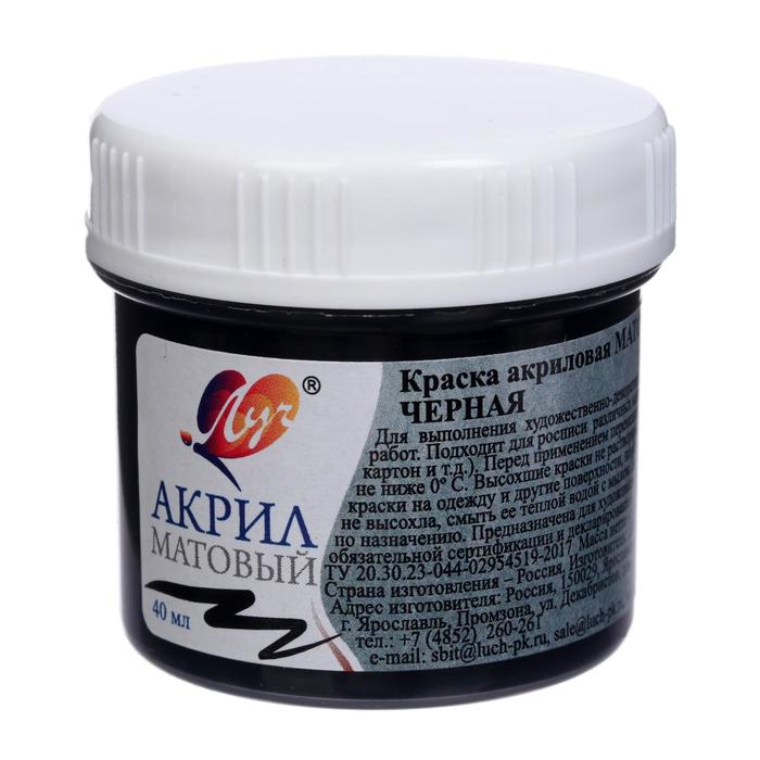 Краска акриловая 40 мл «Луч» матовая, чёрная 
Краска акриловая 40 мл «Луч» матовая, чёрная