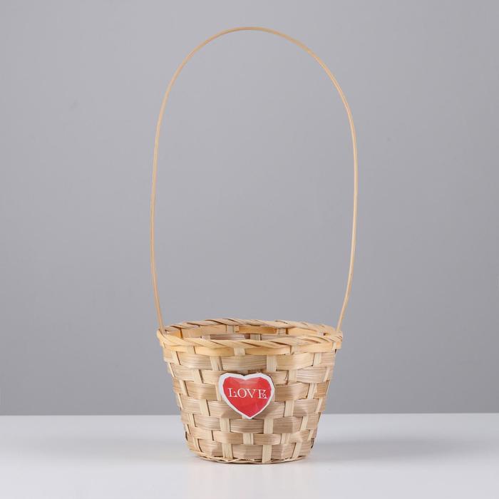 фото Корзина плетеная, бамбук, с табличкой "love", d13xh9.5/28 см, натуральный