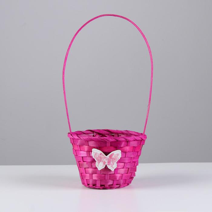 фото Корзина плетеная, бамбук, с табличкой "love", d13xh9.5/28 см, розовый