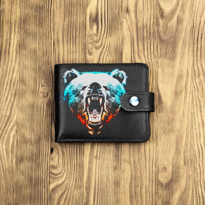 Портмоне с обработанными краями "Оскал медведя триколор", черный 
Портмоне с обработанными краями "Оскал медведя триколор", черный