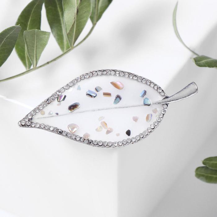 Брошь "Лист" с ракушкой, цвет белый в чернёном серебре
Брошь "Лист" с ракушкой, цвет белый в чернёном серебре