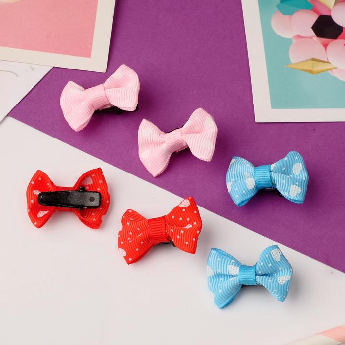 Зажим для волос "Бантик" (набор 6 шт) сердечки в горох, 3 см, микс
Зажим для волос "Бантик" (набор 6 шт) сердечки в горох, 3 см, микс