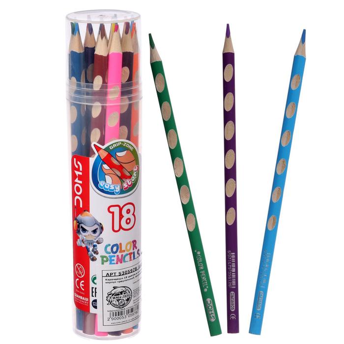 Карандаши, 18 цветов, в пластиковом тубусе, треугольный корпус, заточенные
Карандаши, 18 цветов, в пластиковом тубусе, треугольный корпус, заточенные