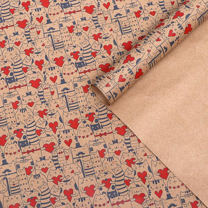 Бумага упаковочная крафт "Коты с сердцами", 50 х 70 см
Бумага упаковочная крафт "Коты с сердцами", 50 х 70 см