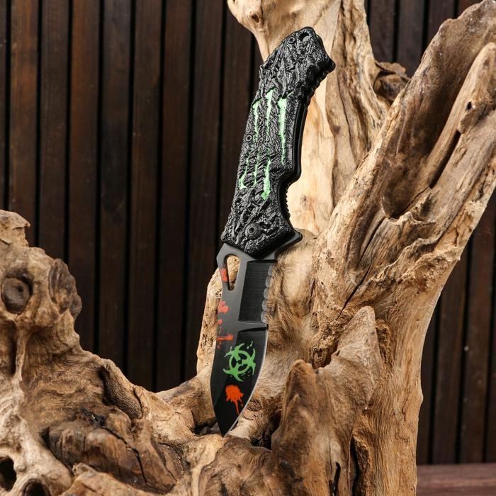 фото Нож складной полуавтоматический, рукоять с зелеными вставками, 20см, клинок 8,5см