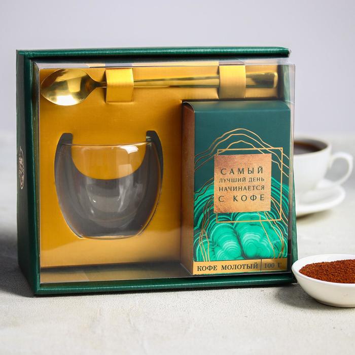 Подарочный набор «Самый лучший день»: стакан стеклянный 150 мл , кофе 100 г., ложка 
Подарочный набор «Самый лучший день»: стакан стеклянный 150 мл , кофе 100 г., ложка