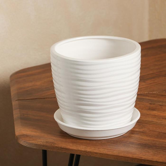 Горшок для цветов "Грация", волна, глянец, белый, керамика, 2.2 л