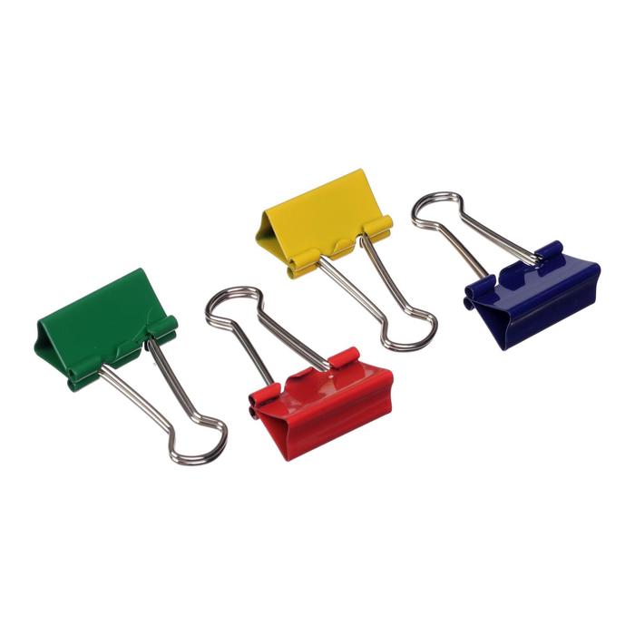 фото Зажимы для бумаг 25 мм, 12 штук, devente, металлические, микс х 4 цвета, картонная коробка