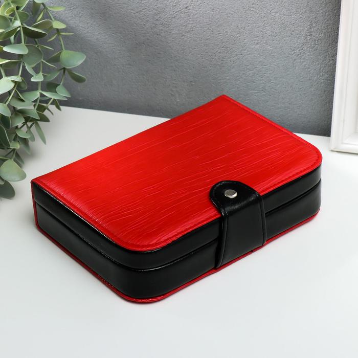 Шкатулка кожзам для украшений на кнопке "Жжатая кожа" красно-чёрная 5,5х20х14 см
Шкатулка кожзам для украшений на кнопке "Жжатая кожа" красно-чёрная 5,5х20х14 см