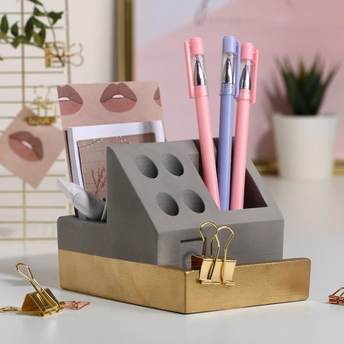 фото Органайзер для канцтоваров (ручная работа) «бетон», бетон, 13,6 х 9,8 х 9,6 см