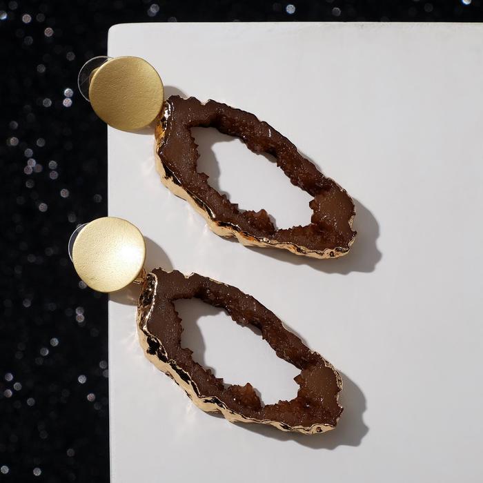 Серьги ассорти "Натурэль" овал, цвет коричневый в золоте