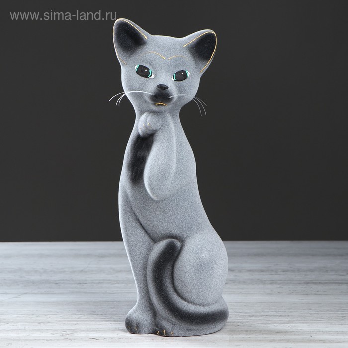 Копилка "Кошка Алиса", серая, покрытие флок, керамика, 33 см
