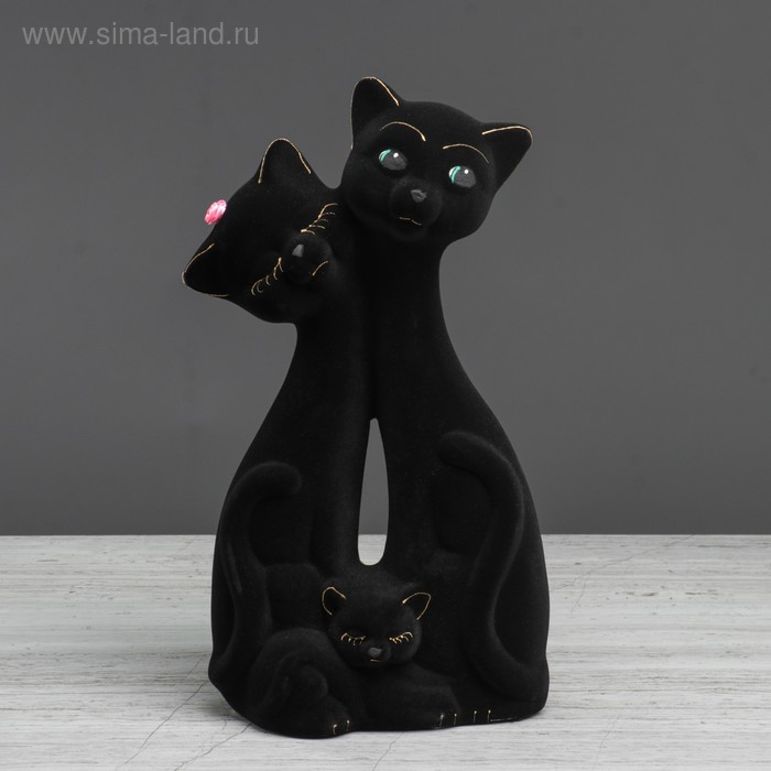 Копилка "Кот Семья", покрытие флок, чёрная, 27 см, микс