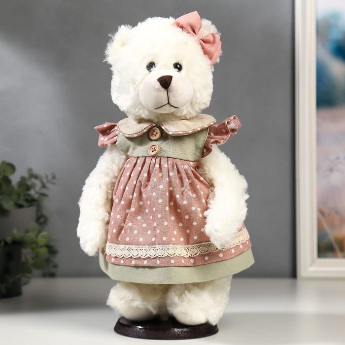 Кукла интерьерная "Мишка с бантиком и в розовом платье в горошек" 35 см 
Кукла интерьерная "Мишка с бантиком и в розовом платье в горошек" 35 см