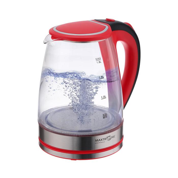фото Чайник электрический maxtronic max-204, 1800 вт, 1.8 л, подсветка, стекло, красный