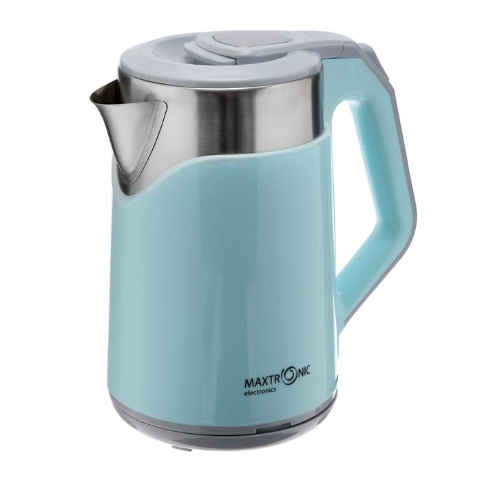 фото Чайник электрический maxtronic max-1018, пластик, колба металл, 2.3 л, 1800 вт, голубой