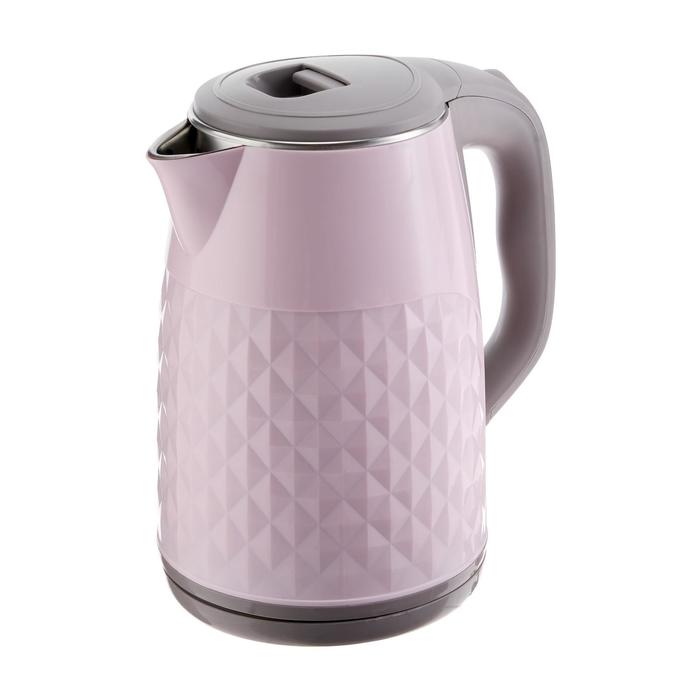 фото Чайник электрический maxtronic max-1012, пластик, колба металл, 2.5 л, 1800 вт, серо-розовый