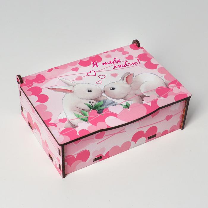фото Ящик деревянный подарочный 15х10х5 см "зайчики, сердца", шкатулка