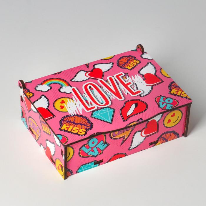 фото Ящик деревянный подарочный 15х10х5 см "love, любовь, сердце, поп арт", шкатулка