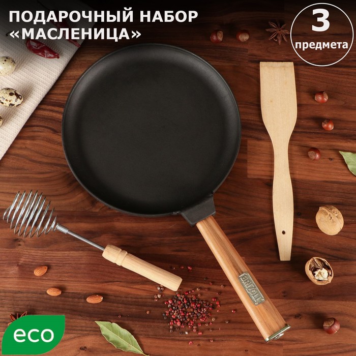 Подарочный набор "Масленица", 3 предмета: чугунная блинная сковорода, лопатка, венчик
Подарочный набор "Масленица", 3 предмета: чугунная блинная сковорода, лопатка, венчик