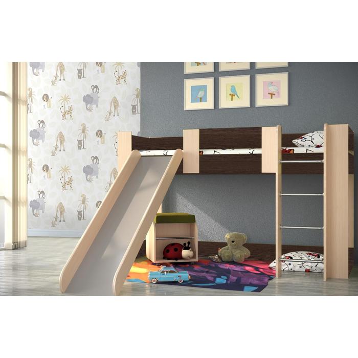 Кровать одноярусная №6 1870х710 с горкой и игровой зоной дуб молочный/венге
Кровать одноярусная №6 1870х710 с горкой и игровой зоной дуб молочный/венге