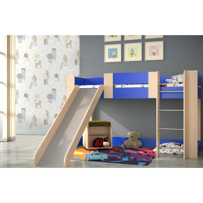 Кровать одноярусная №6 1870х710 с горкой и игровой зоной, дуб молочный/синий
Кровать одноярусная №6 1870х710 с горкой и игровой зоной, дуб молочный/синий