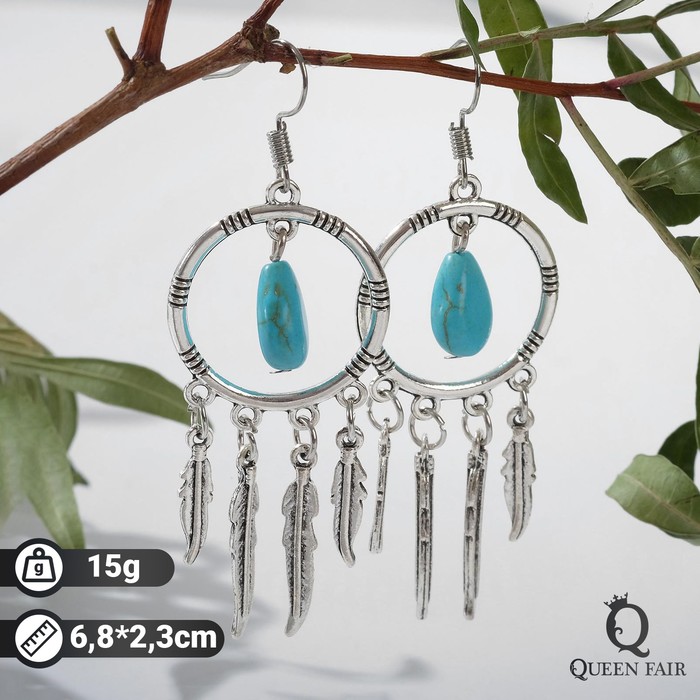 Серьги ассорти "История" пёрышки, цвет голубой в чернёном серебре