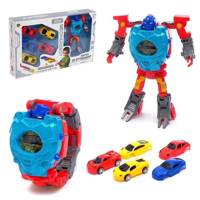 фото Робот "супер гонки", трансформируется, 5 машинок, часы с запуском dade toys